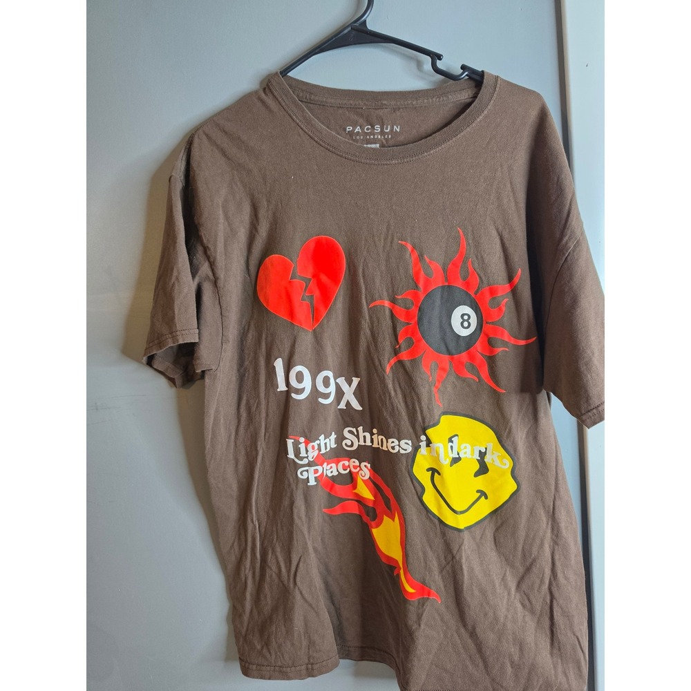 PacSun Brown Graphic T-Shirt Mens Large 199X Light Shines in Dark Places tee